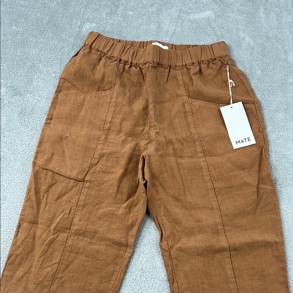 NEW MATE The Label S 100% Linen Sedona Brown Linen High Waisted Pant Pockets - Picture 3 of 13